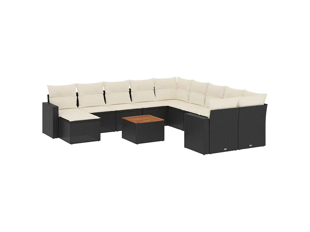 12-tlg. Garten-Sofagarnitur mit Kissen Schwarz Poly Rattan