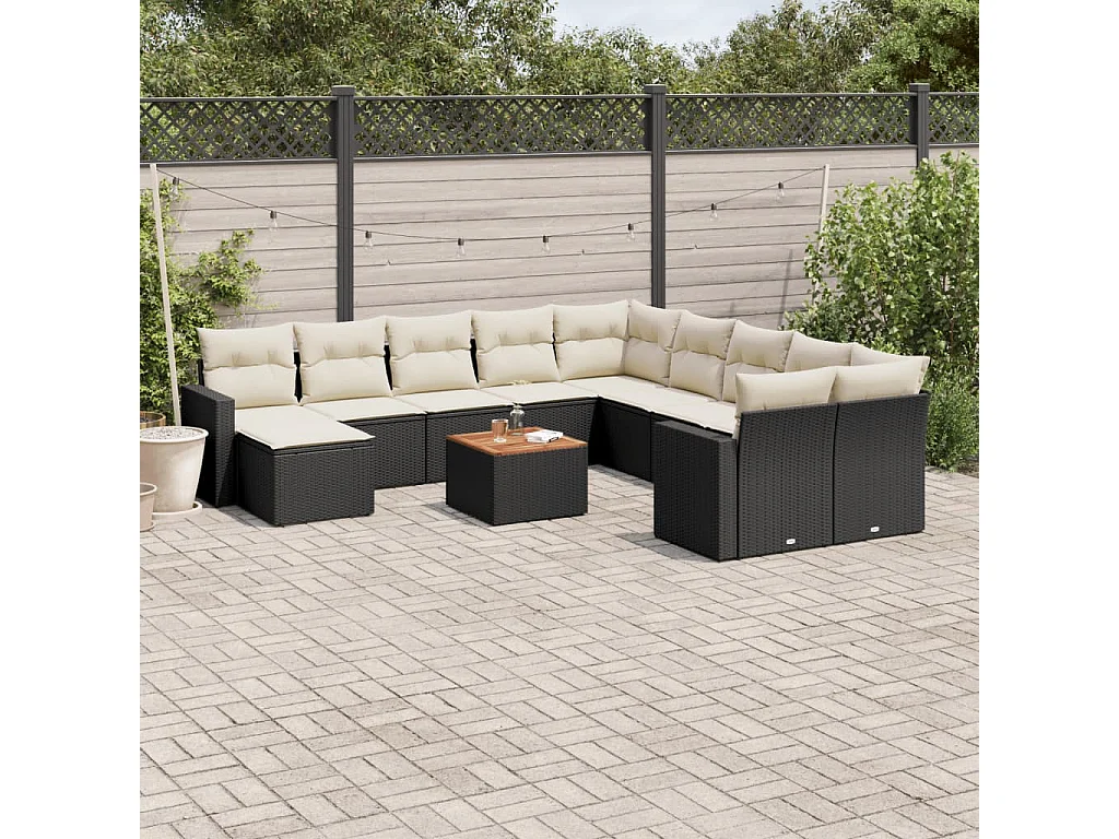 12-tlg. Garten-Sofagarnitur mit Kissen Schwarz Poly Rattan