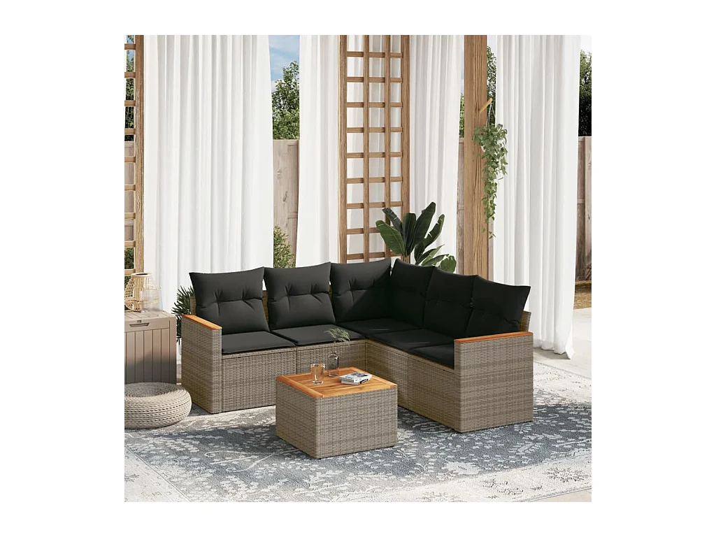 Set Divano da Giardino 6 pz con Cuscini Grigio in Polyrattan