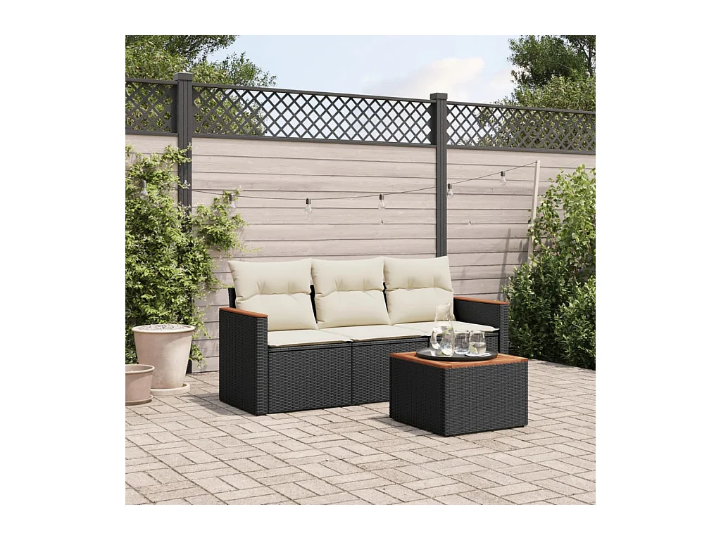 Set Divani da Giardino 4 pz con Cuscini Nero in Polyrattan