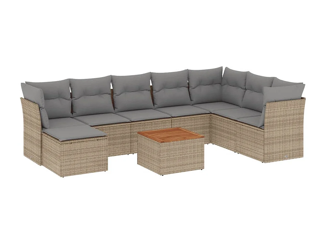 9-tlg. Garten-Sofagarnitur mit Kissen Beige Poly Rattan