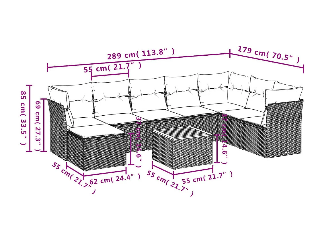 9-tlg. Garten-Sofagarnitur mit Kissen Beige Poly Rattan