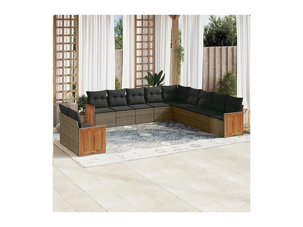 11-delige Loungeset met kussens poly rattan grijs