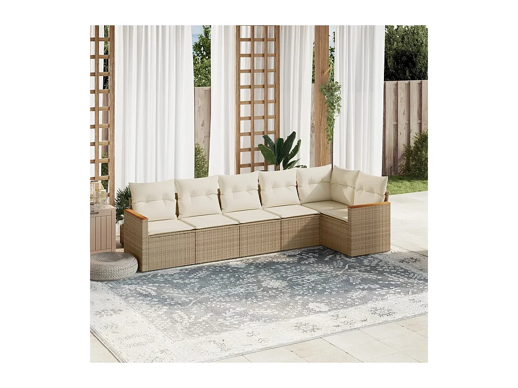 Set Divano da Giardino 6 pz con Cuscini Beige in Polyrattan