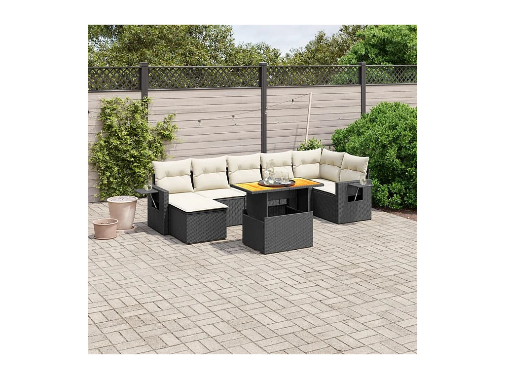 Salon de jardin 8 pcs avec coussins noir résine tressée