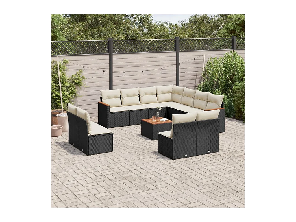 Set Divani da Giardino 12 pz con Cuscini Nero in Polyrattan