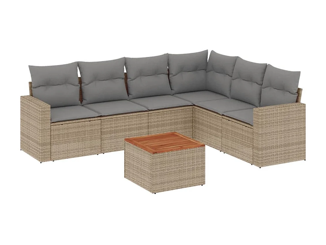 Set Divano da Giardino 7 pz con Cuscini Beige Misto Polyrattan