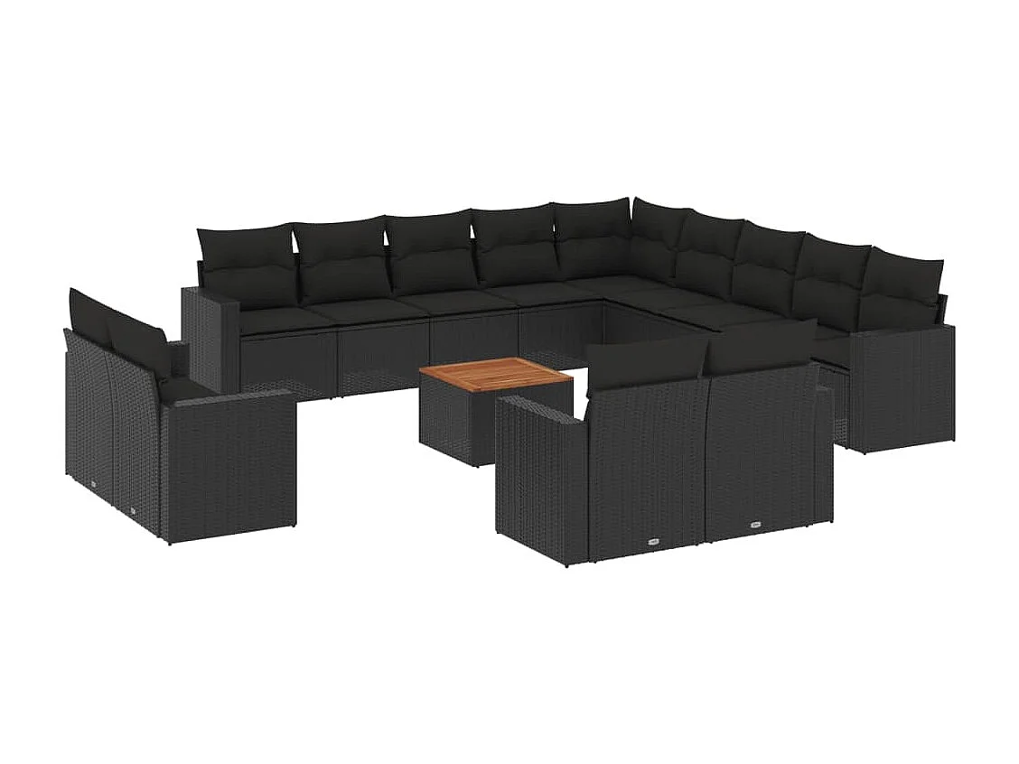 Salon de jardin avec coussins 14 pcs noir résine tressée