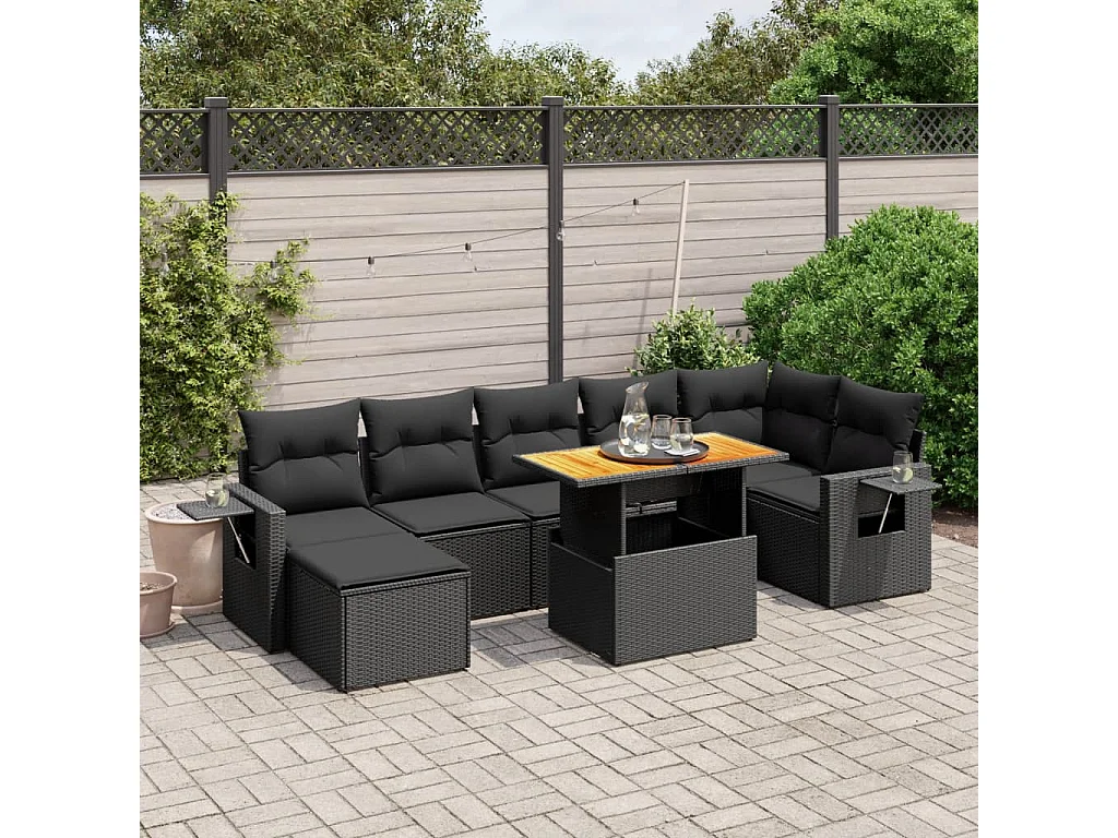 Set Divani da Giardino con Cuscini 8 pz Nero in Polyrattan