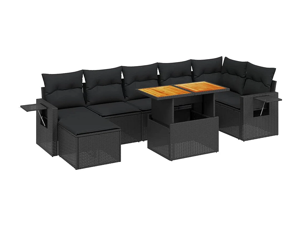 Set Divani da Giardino con Cuscini 8 pz Nero in Polyrattan