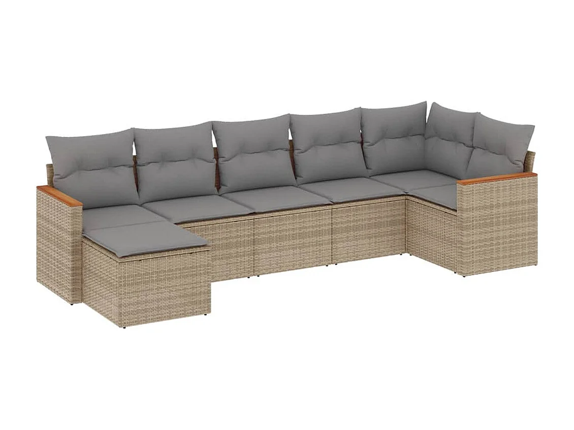 7-tlg. Garten-Sofagarnitur mit Kissen Beige Poly Rattan