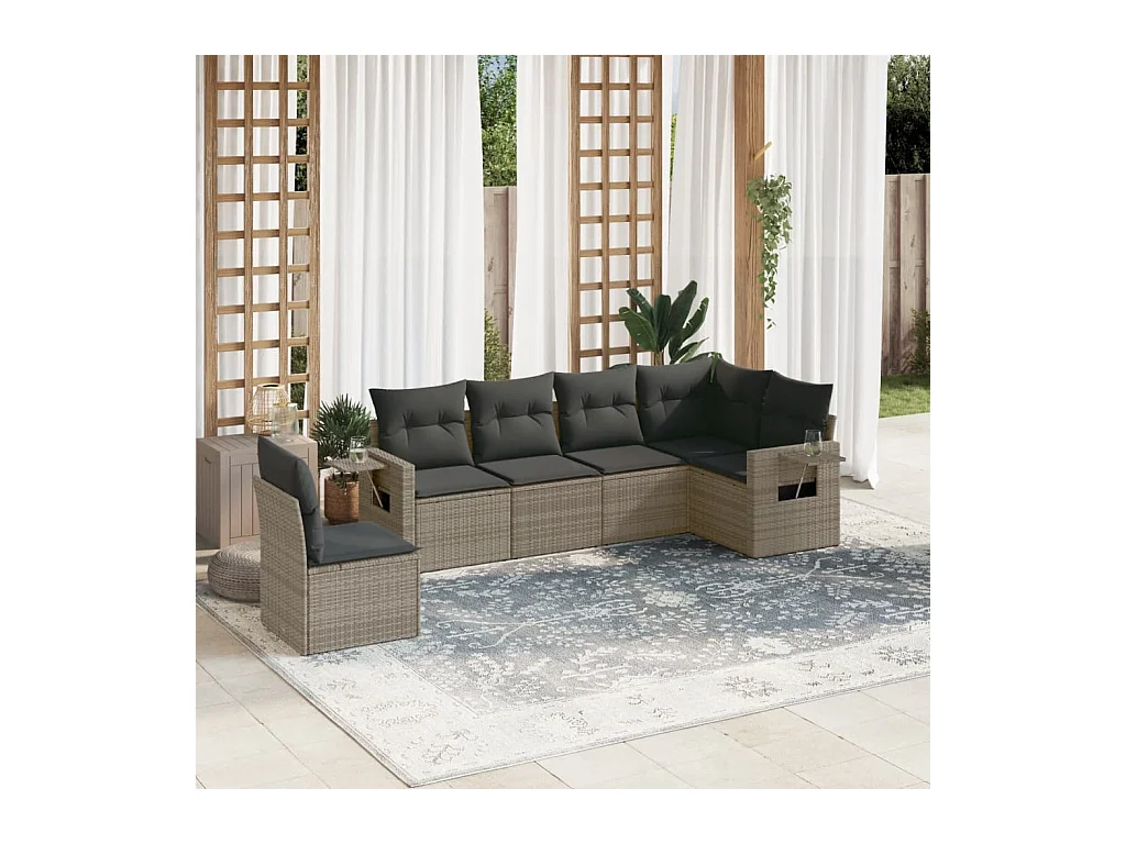 Set Divano da Giardino 6 pz con Cuscini Grigio in Polyrattan