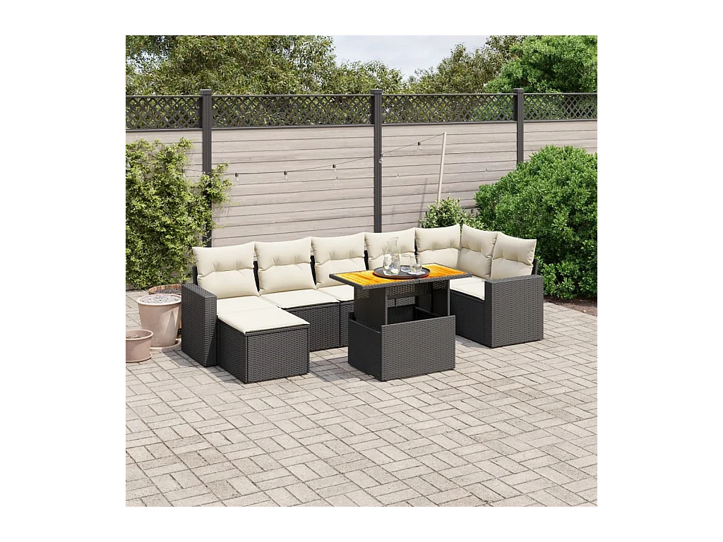 Salon de jardin 8 pcs avec coussins noir résine tressée