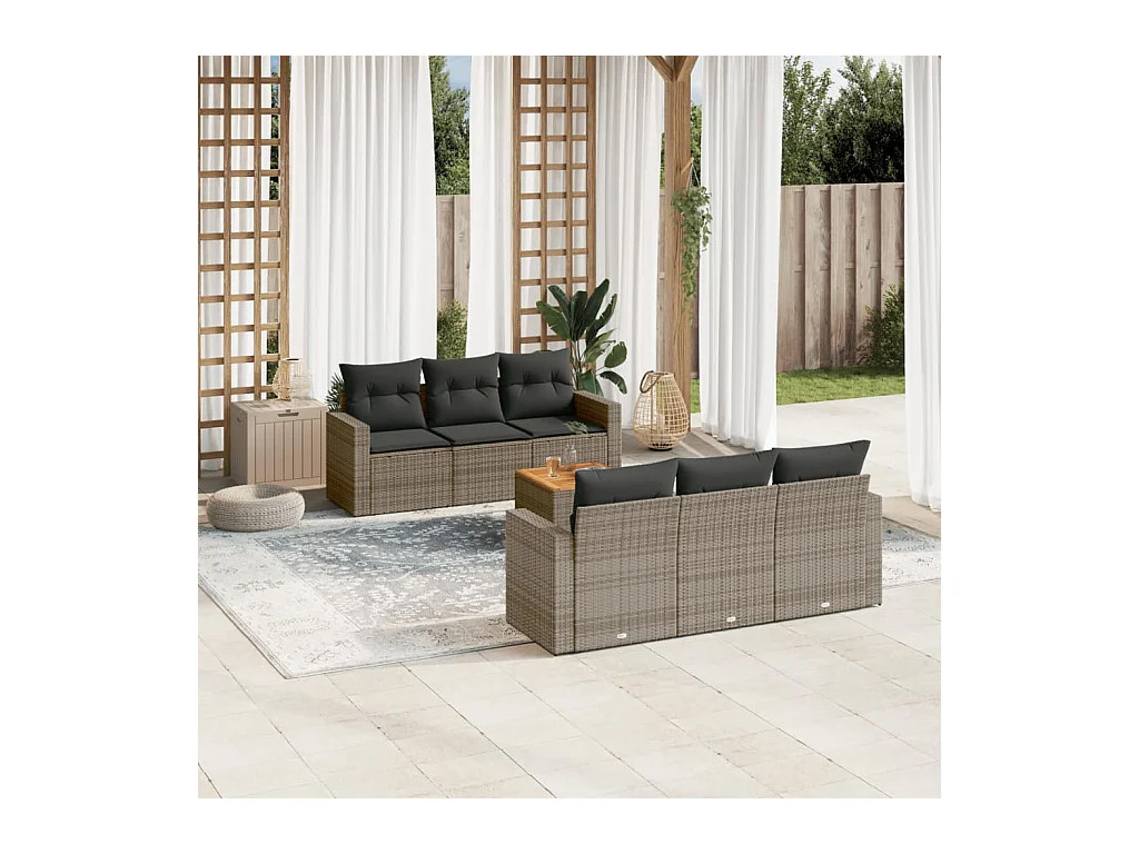 Set Divani da Giardino 7 pz con Cuscini Grigio in Polyrattan