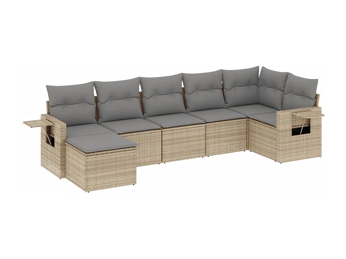7-tlg. Garten-Sofagarnitur mit Kissen Beige Poly Rattan