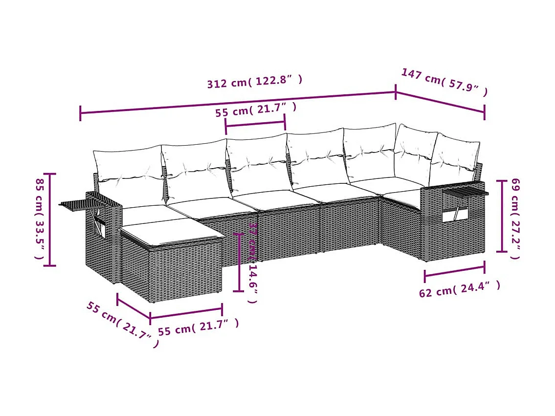 7-tlg. Garten-Sofagarnitur mit Kissen Beige Poly Rattan