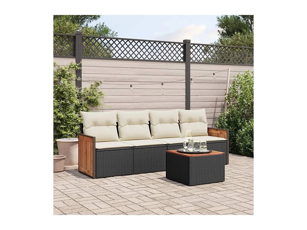 Set Divani da Giardino 5 pz con Cuscini in Polyrattan Nero