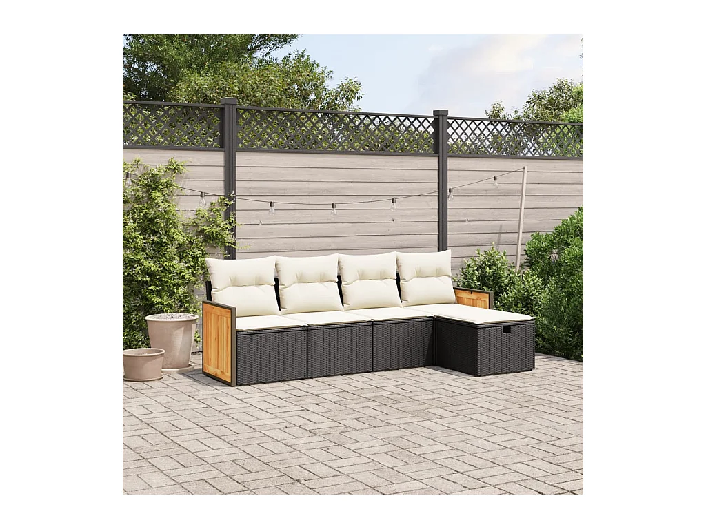 Set Divani da Giardino 5 pz con Cuscini in Polyrattan Nero