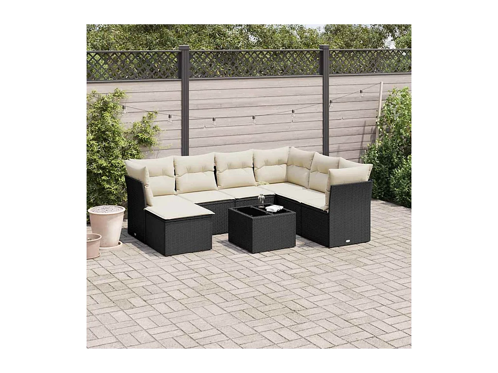 Set Divani da Giardino con Cuscini 8 pz Nero in Polyrattan