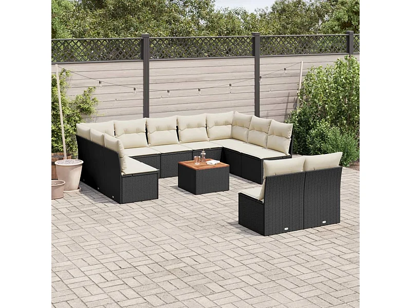 12-tlg. Garten-Sofagarnitur mit Kissen Schwarz Poly Rattan