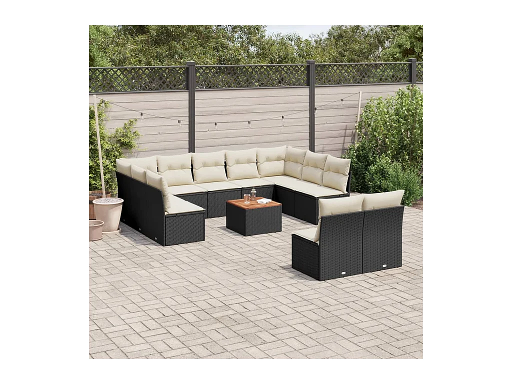 Salon de jardin 12 pcs avec coussins noir résine tressée