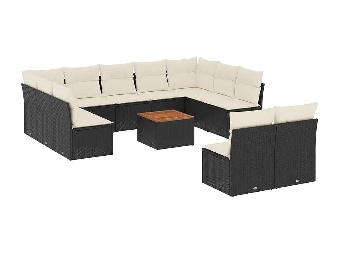 12-delige Loungeset met kussens poly rattan zwart