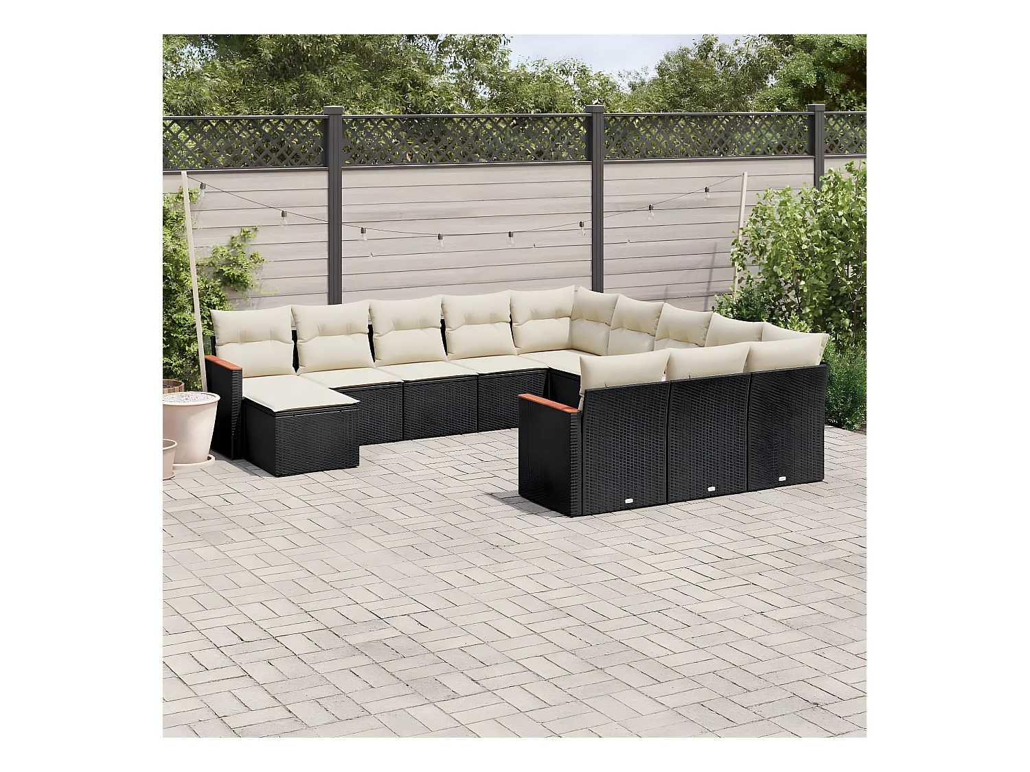 Salon de jardin 12 pcs avec coussins noir résine tressée