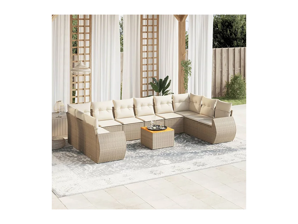 11-delige Tuinset met kussens poly rattan beige