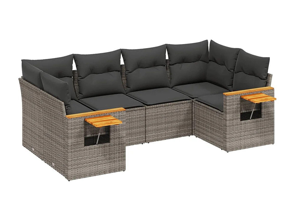 Salon de jardin 6 pcs avec coussins gris résine tressée