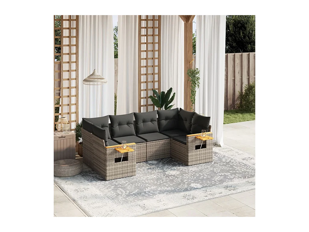 Set Divano da Giardino 6 pz con Cuscini Grigio in Polyrattan