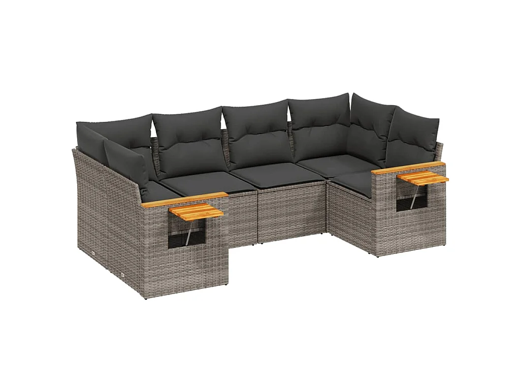 Salon de jardin 6 pcs avec coussins gris résine tressée