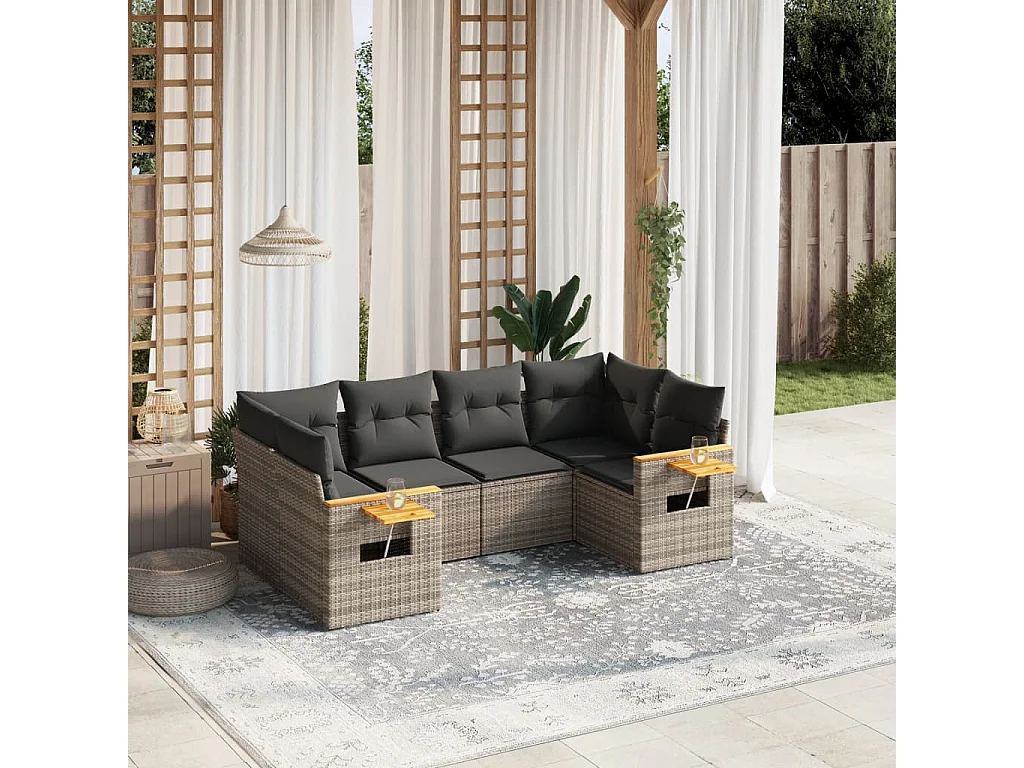 Salon de jardin 6 pcs avec coussins gris résine tressée
