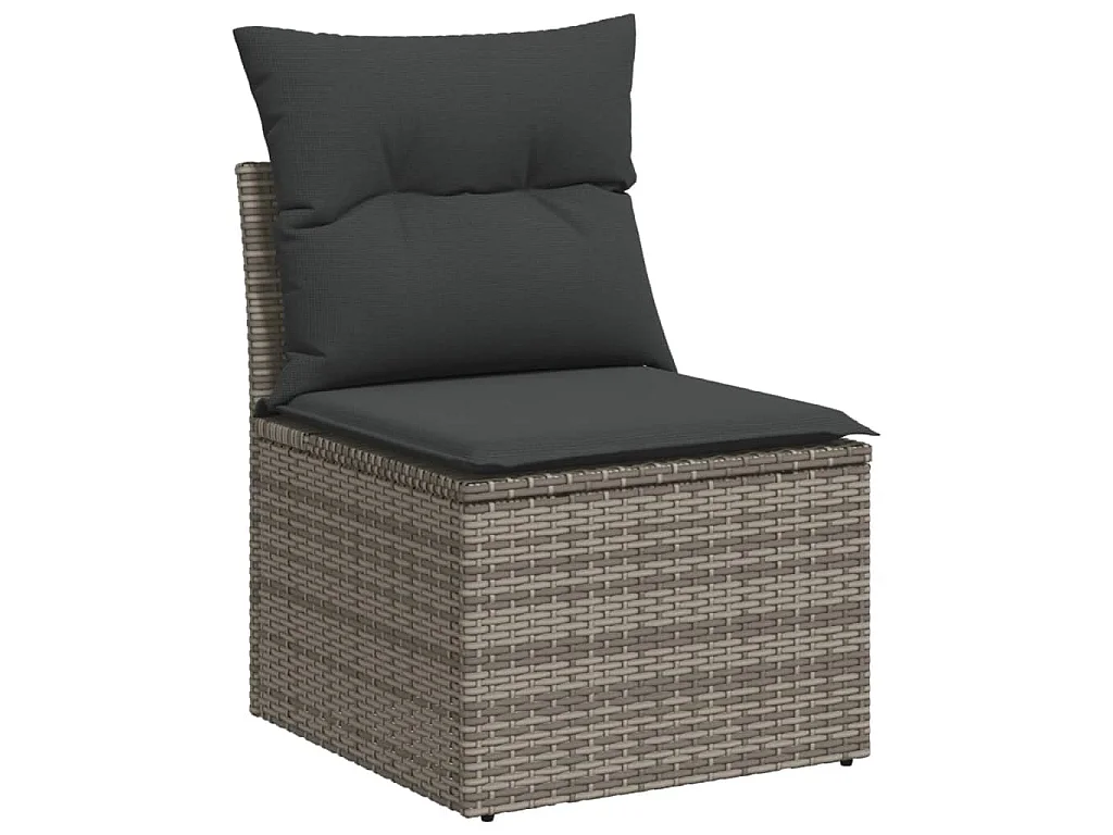 Salon de jardin 6 pcs avec coussins gris résine tressée