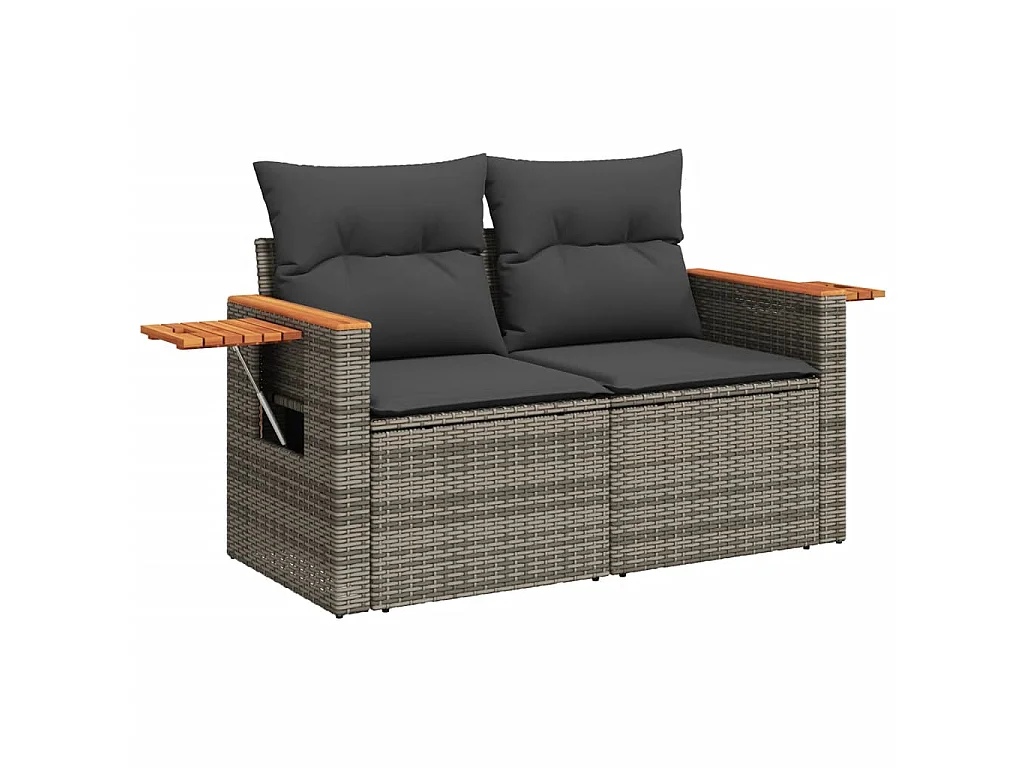 Salon de jardin 6 pcs avec coussins gris résine tressée