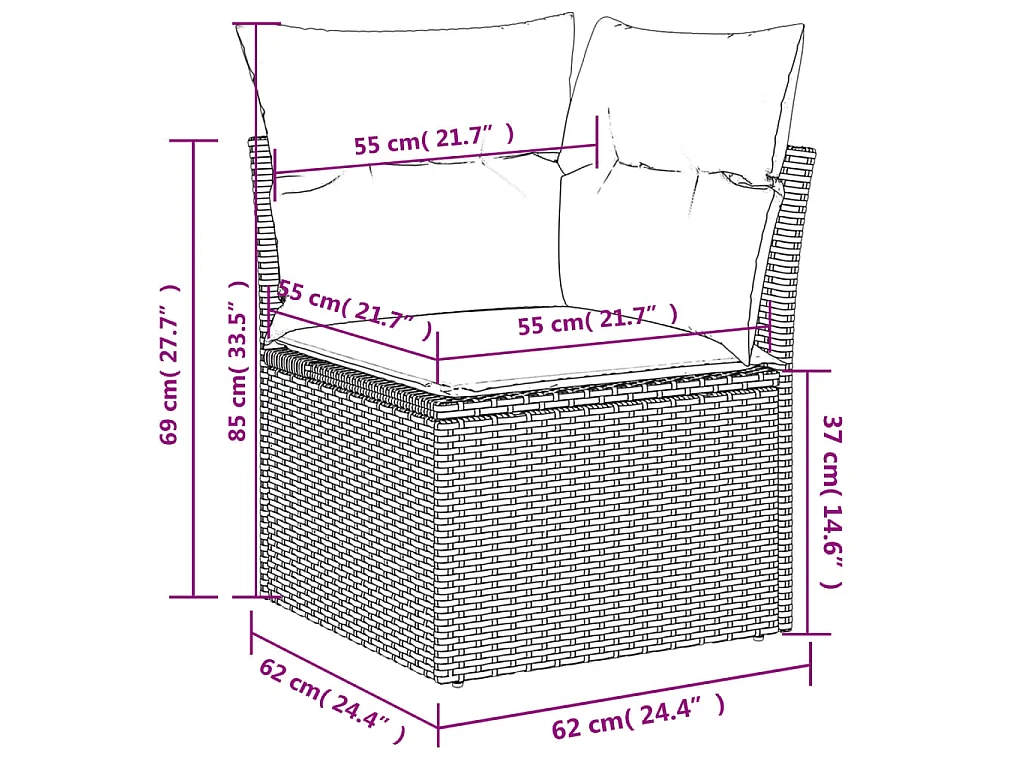Salon de jardin 6 pcs avec coussins gris résine tressée