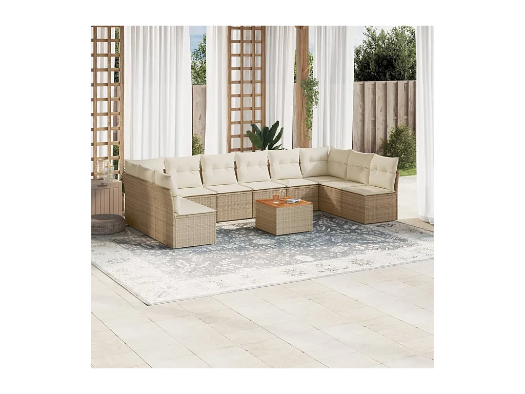 Set Divani da Giardino 11 pz con Cuscini Beige in Polyrattan