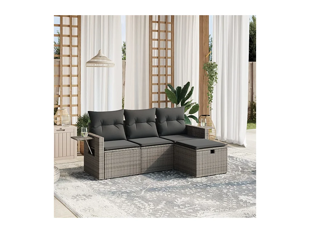 4-delige Loungeset met kussens poly rattan grijs