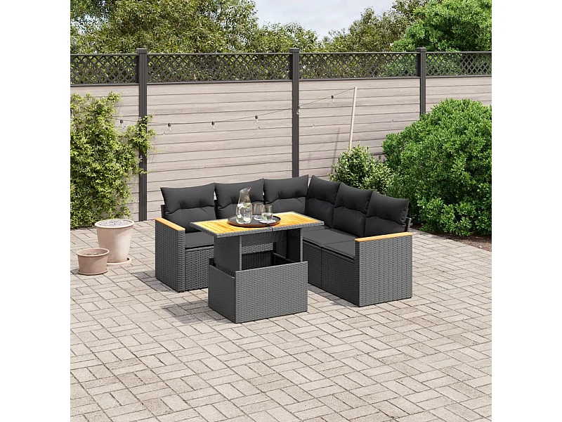 6-tlg. Garten-Sofagarnitur mit Kissen Schwarz Poly Rattan
