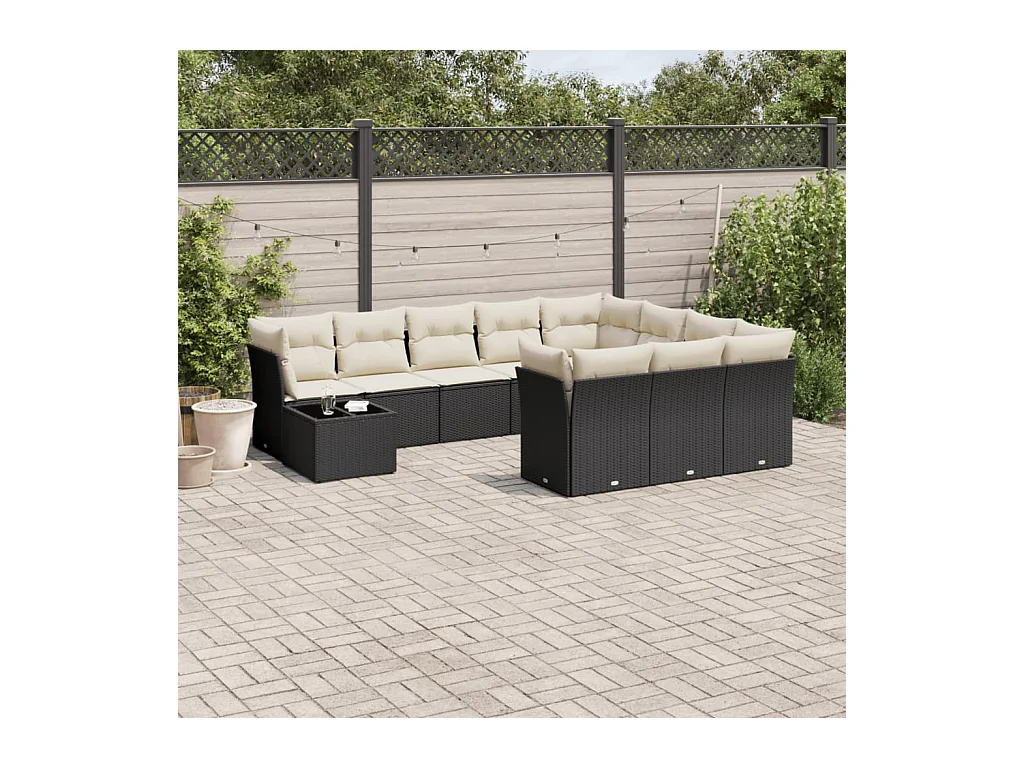 Set Divani da Giardino 11 pz con Cuscini in Polyrattan Nero