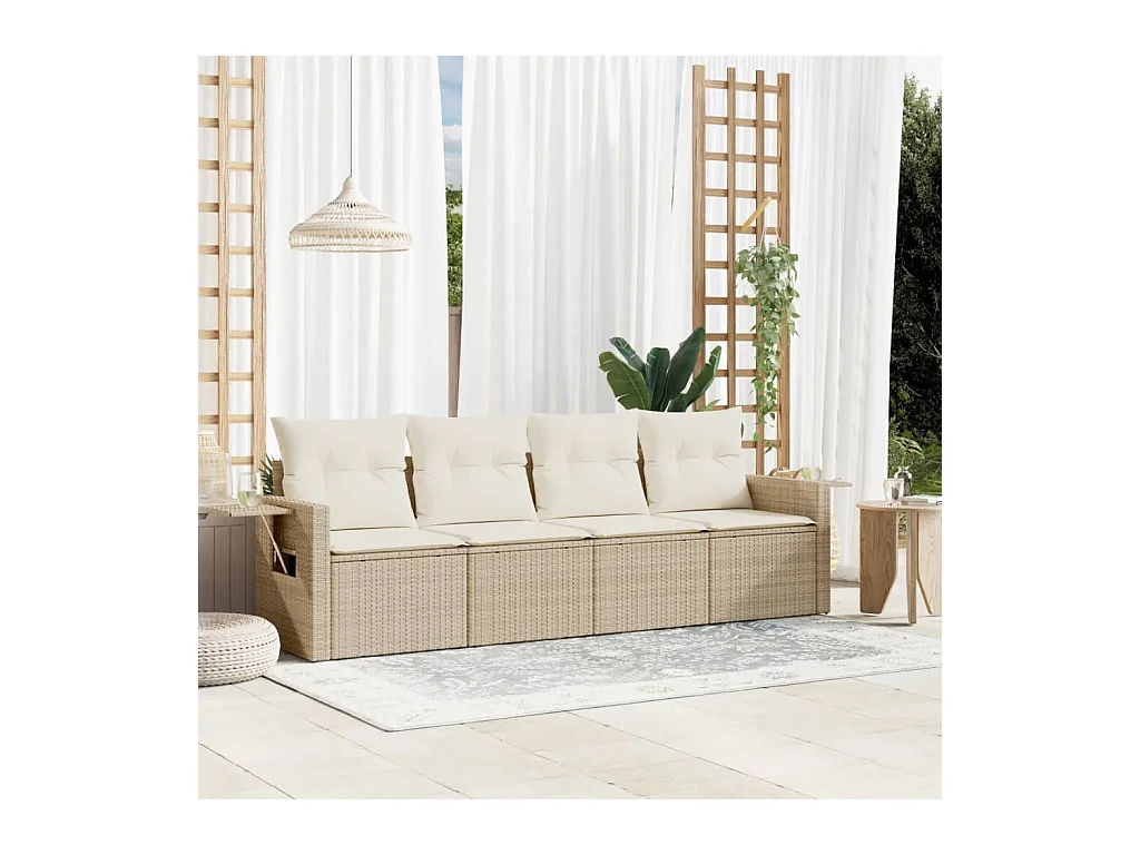 Salon de jardin avec coussins 4 pcs beige résine tressée
