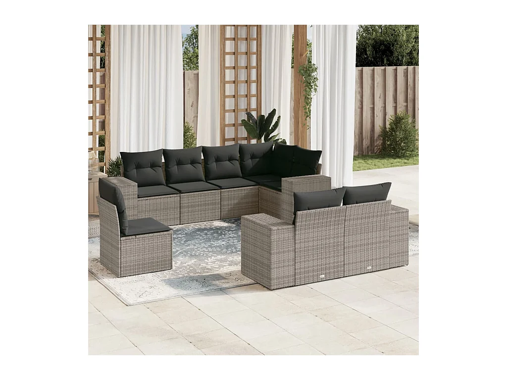 8-delige Loungeset met kussens poly rattan grijs