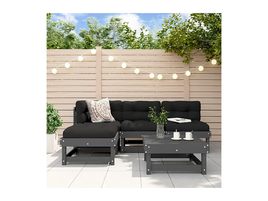 5-delige Loungeset massief grenenhout grijs