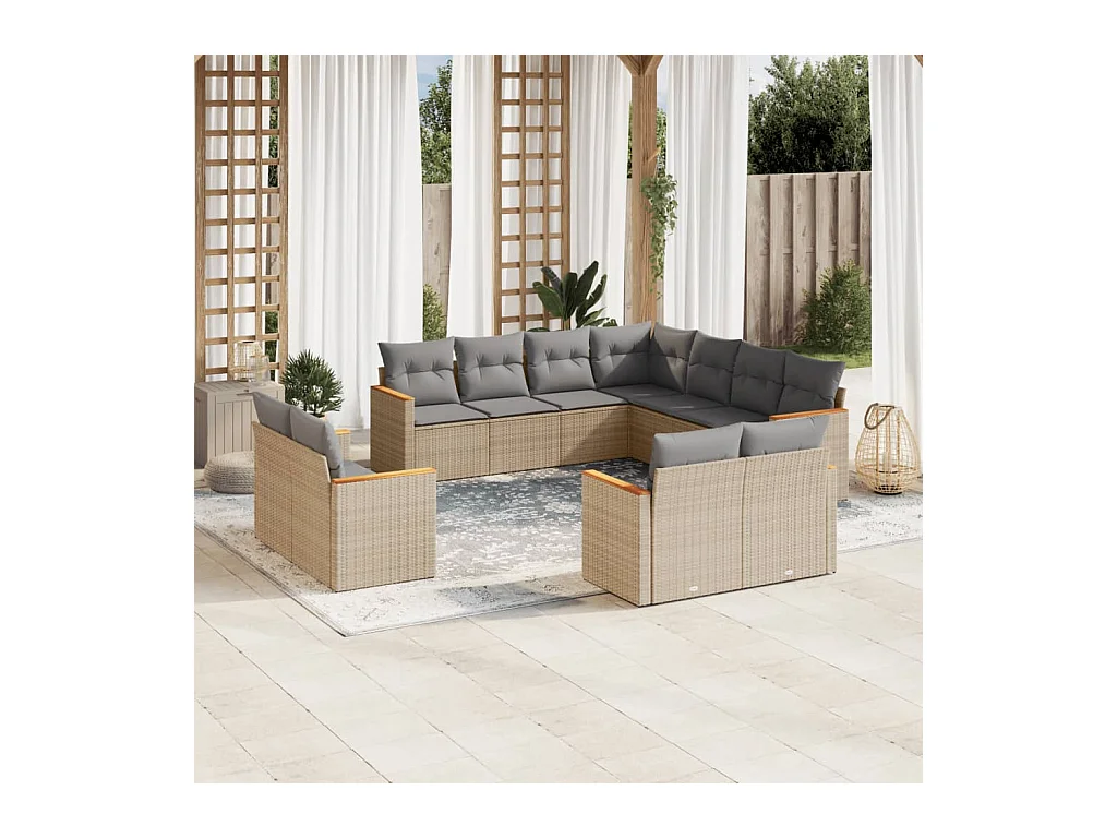 11-delige Loungeset met kussens poly rattan gemengd beige