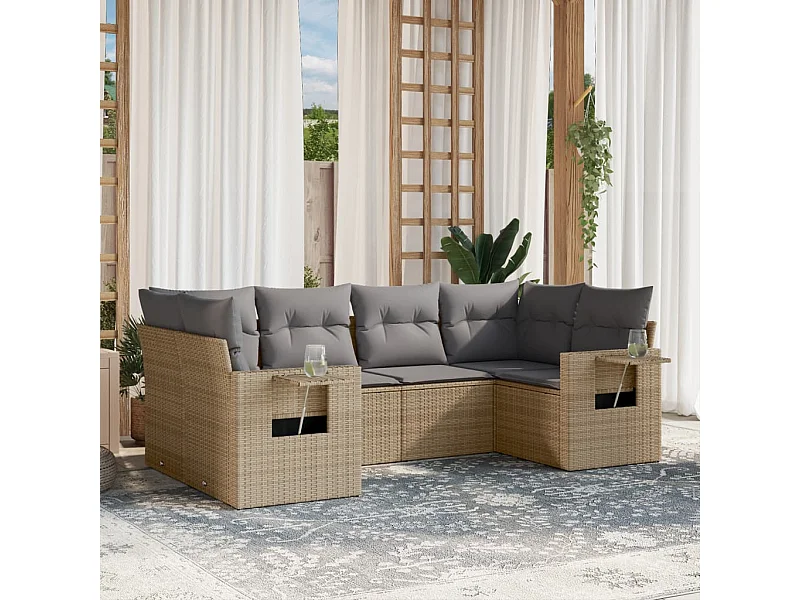 Set Divano da Giardino 6 pz con Cuscini Beige in Polyrattan