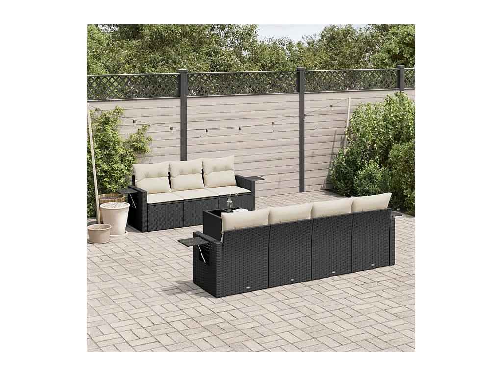 Set Divani da Giardino con Cuscini 8 pz Nero in Polyrattan