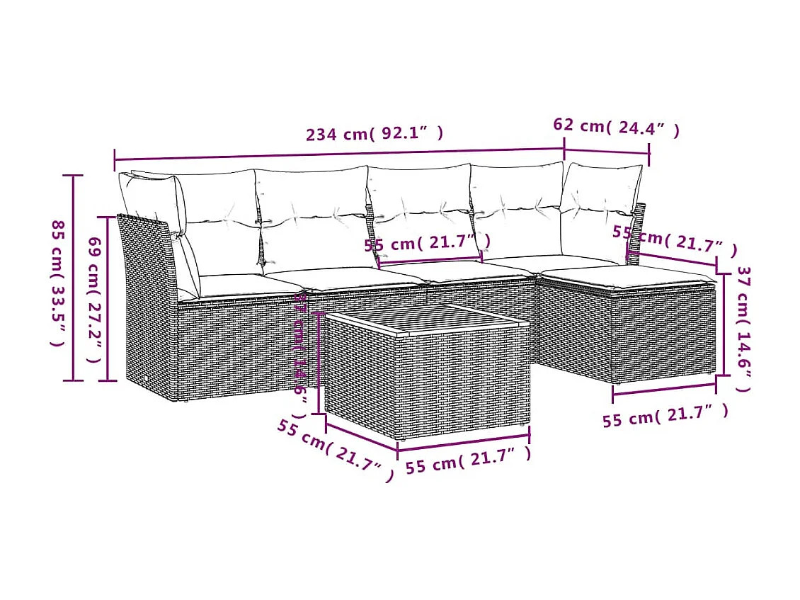 Set Divano da Giardino 6 pz con Cuscini Beige Misto Polyrattan