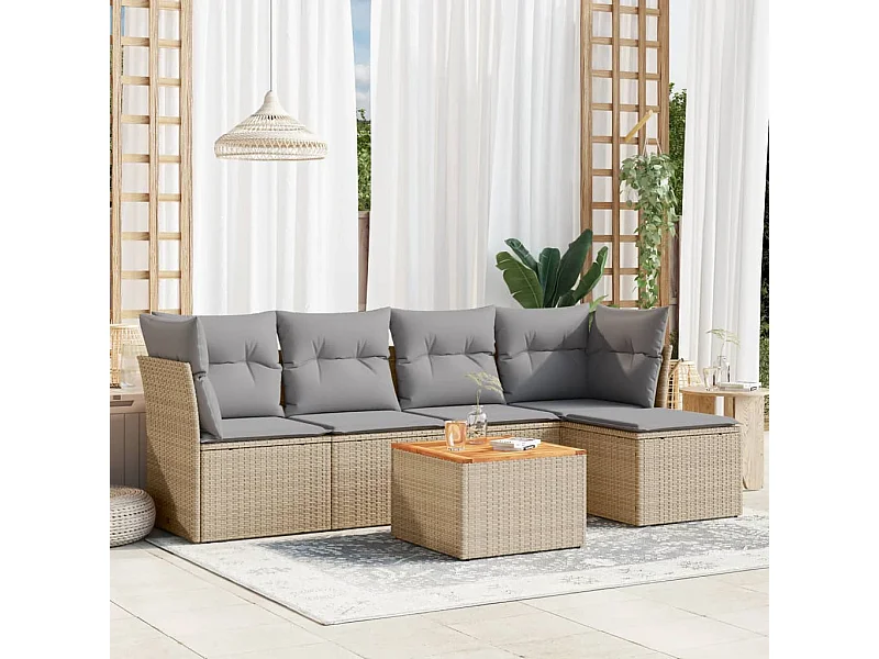 Set Divano da Giardino 6 pz con Cuscini Beige Misto Polyrattan