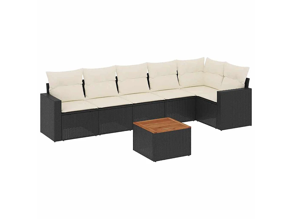 Set Divani da Giardino con Cuscini 7pz Nero Polyrattan