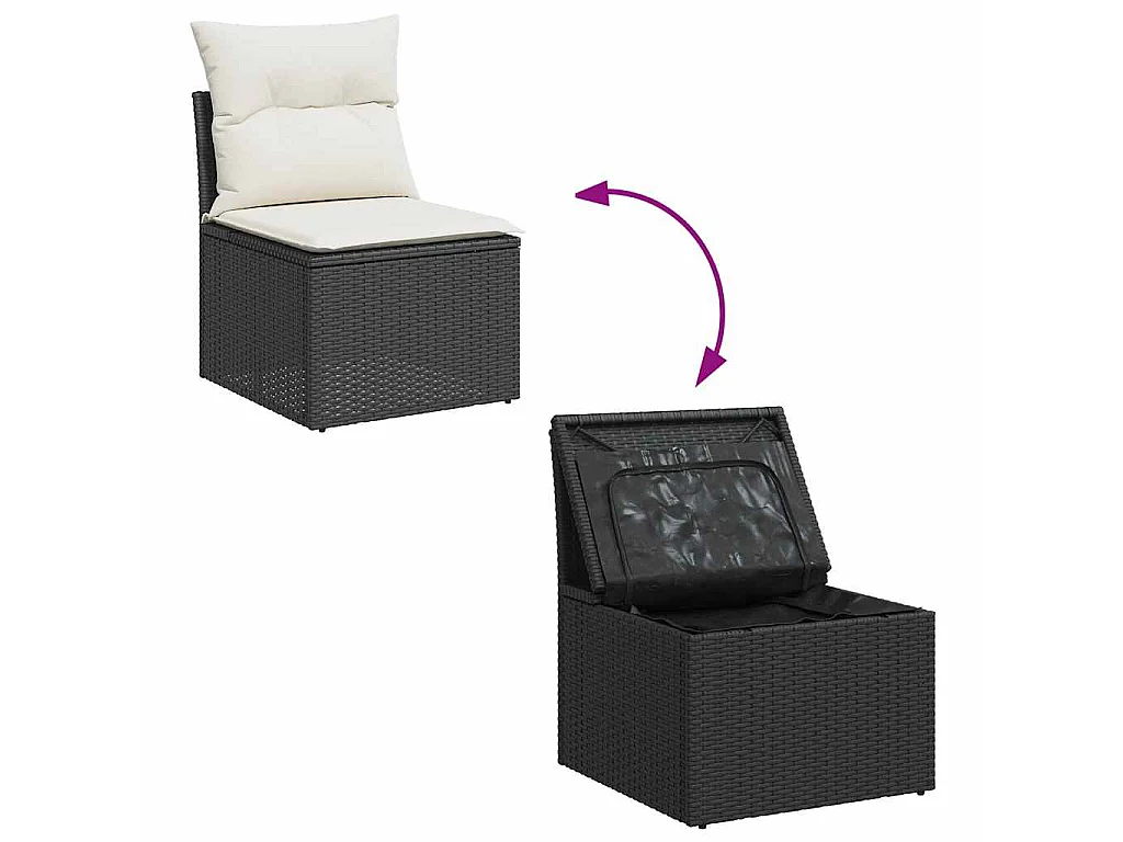 Set Divani da Giardino con Cuscini 7pz Nero Polyrattan