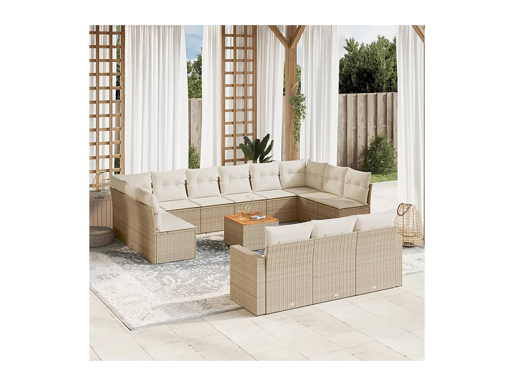 14-delige Loungeset met kussens poly rattan beige